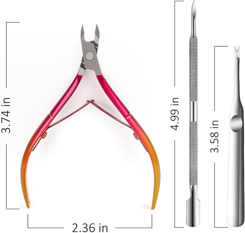 cmetta Cuticle Nipper, Polished Coated Durable Trimmer with Pusher, Nail Clipper with Fine Edge, Comfort Grip Cuticle Cutter and Remover Tool Kit for Nail Care (Yellow+Rose+Pusher) - Image 2